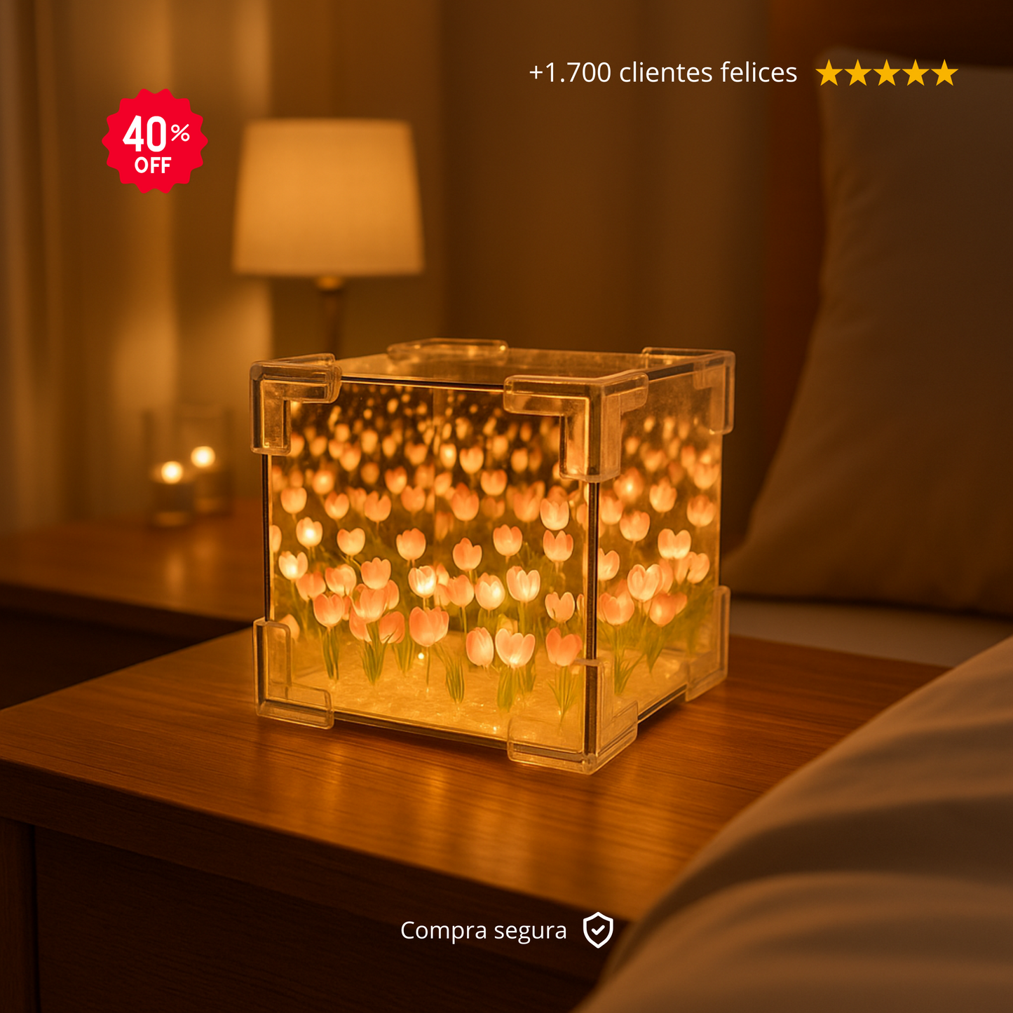 LAMPARA DE TULIPANES CUBO INFINITO